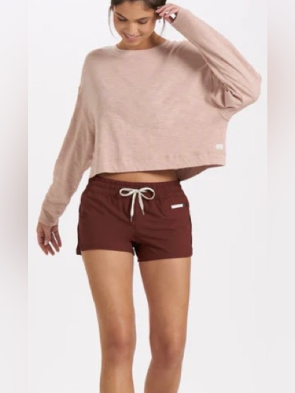 Vuori Sundown Long Sleeve Crop Tee Dusty Blush Pink Sand Pima Cotton Medium